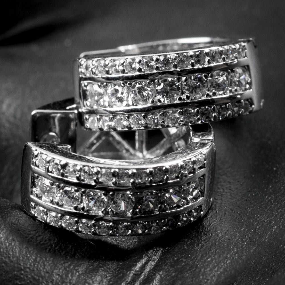 Elegant Mens Iced Sterling Silver Hoop Earrings